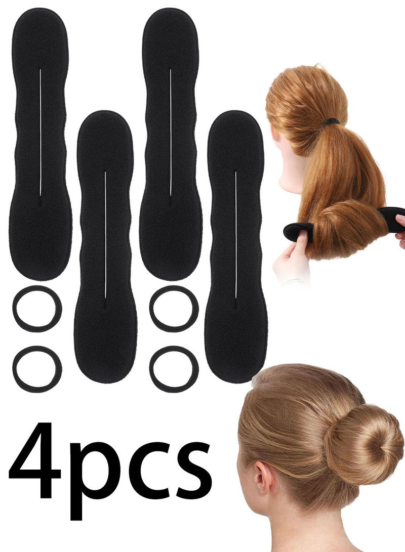 مجموعة من 4 أدوات لتشكيل كعكة الشعر مع ربطات شعر، إسفنج مانع للانزلاق، أدوات تشكيل قابلة لإعادة الاستخدام، مشابك لف الشعر، أدوات تصفيف سهلة الاستخدام، أداة لف الكعكة الفرنسية للشعر الطويل والرفيع والمجعد والمستقيم والمموج - Image 1